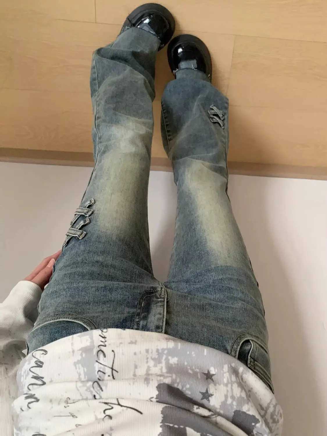 New retro high waist solid color micro-flare women jeans y2k fashion street clothing slim and slim stretch flared pants M260310