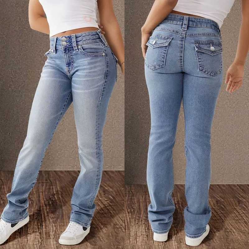 Spring 2025 Y2K Baggy Jeans for Women Trendy Mid Waist Casual Straight Leg Boyfriend Jeans Denim Pants with Pocket Streetwear M260310