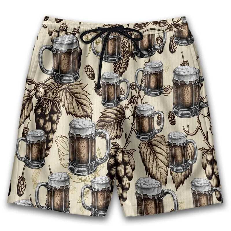 Retro 3D Printing Beer Beach Shorts For Men Women Street Drawstring Swimming Trunks Kids Summer Vacation Party Surfboard Shorts N260310