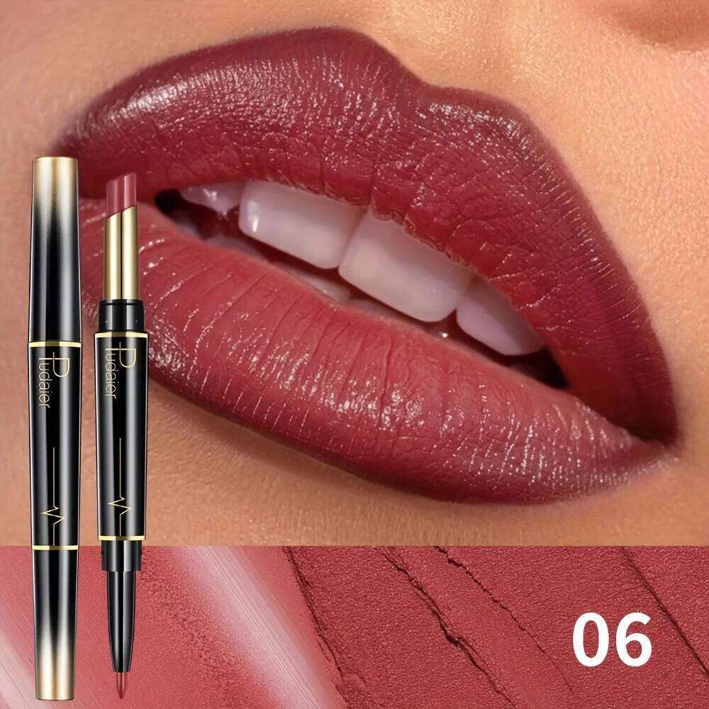 Double-headed lipstick - liner lip gloss, moisturizing formula, not easy to smudge, suitable for daily use and parties. Z260310