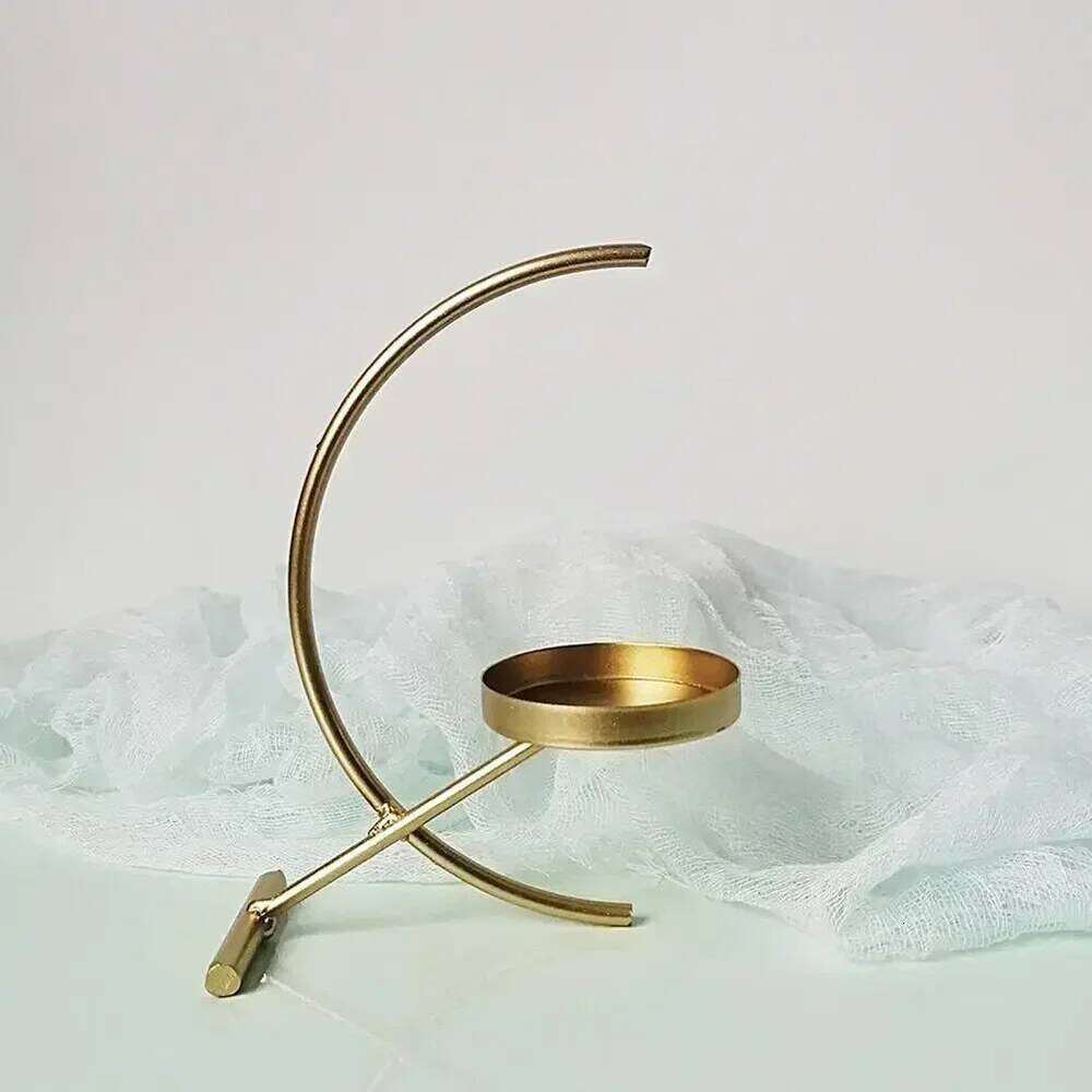 Semicircle Moon Candlestick Wrought Iron Taper Candle Holder Stand for Home Bedroom Living Room Decor Dinning H260310