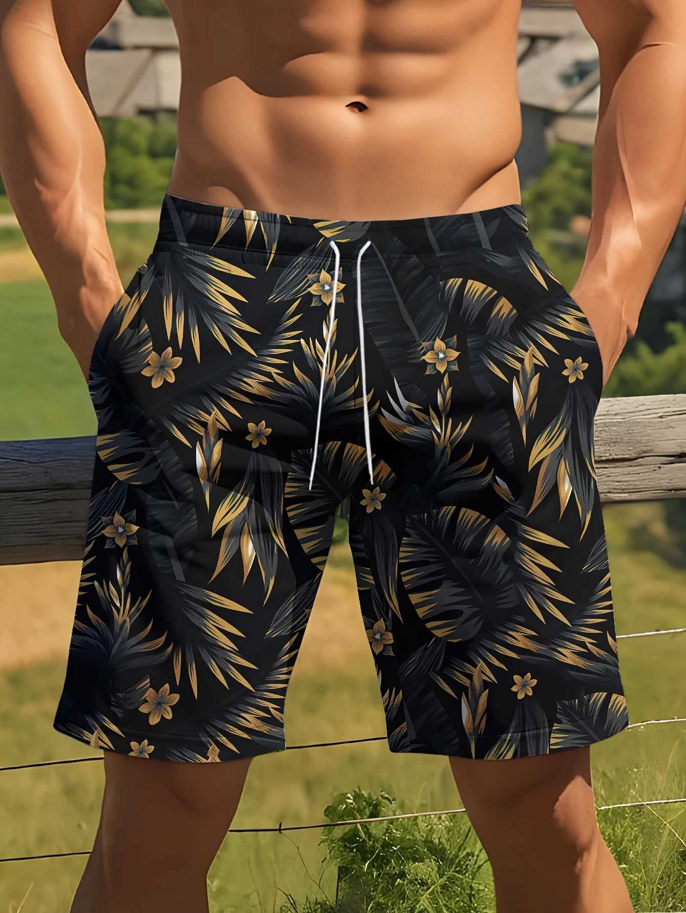 3D Leaf Print Sports Quick-dry Breathable Men Outdoor Fashion Loose Comfortable Surfing Beach Vacation Short Pants Swim Trunks N260310