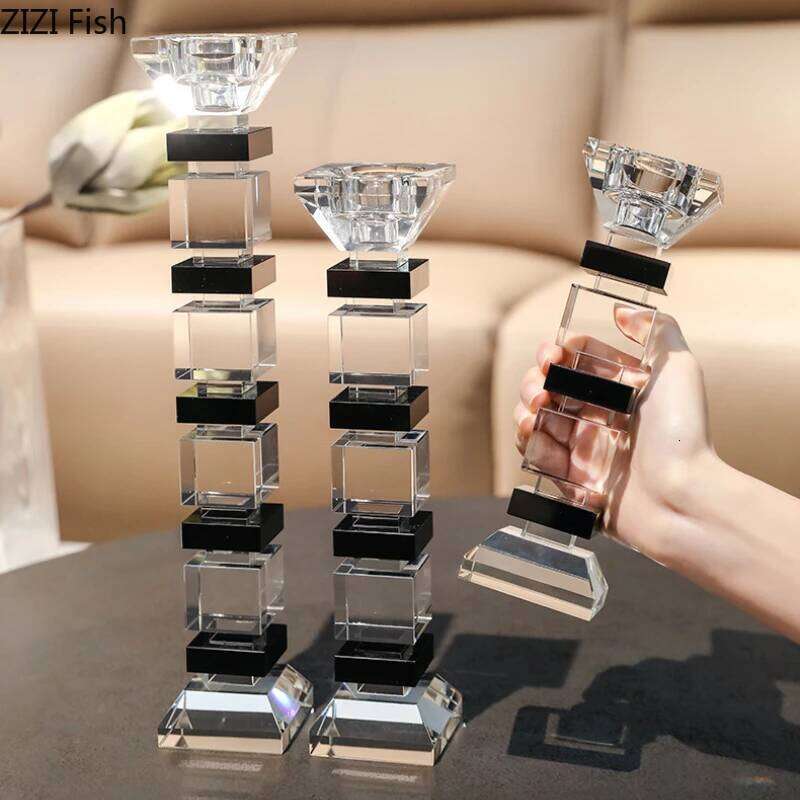 Crystal Glass Candlestick Decorative Holder Romantic Candlelight Dinner Prop Candle Rack Candles Stand Ornament H260310