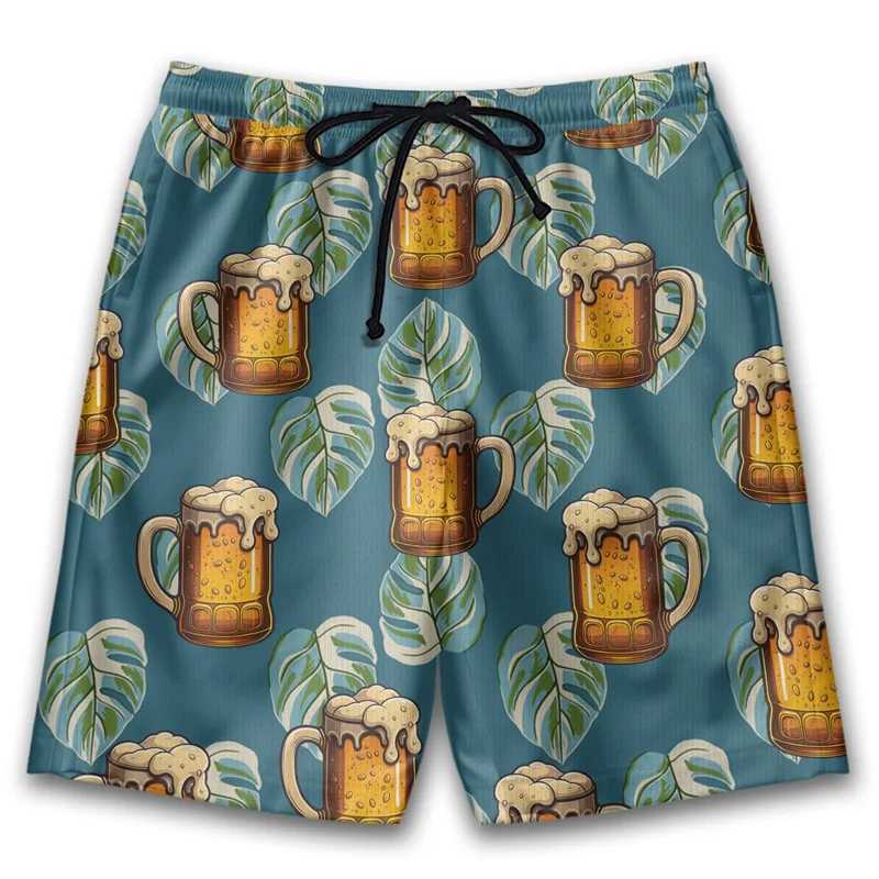 Retro 3D Printing Beer Beach Shorts For Men Women Street Drawstring Swimming Trunks Kids Summer Vacation Party Surfboard Shorts N260310