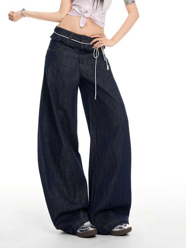 American Spicy Washed Curved Knife Jeans wiTH Spring and Summer Design Wooden Ear Loose Straight Leg Wide Leg Pants M260310