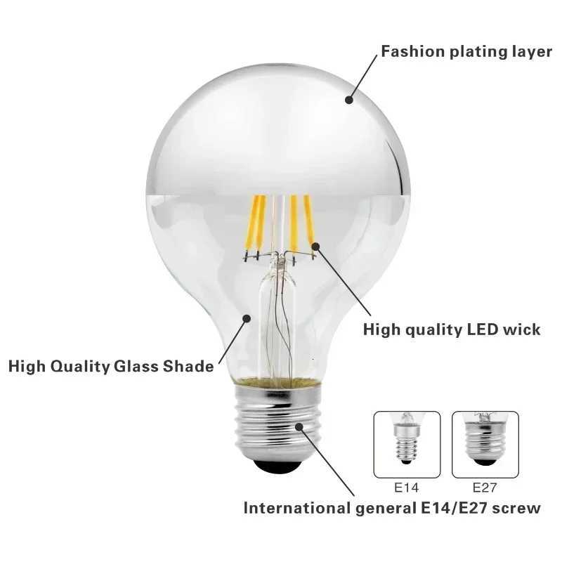 Mirror Silver Retro Edison LED Light Bulb E14 E27 4W G45 A60 ST64 G80 G95 Vintage Filament Lampada LED Lamp Warm White Lighting H260310