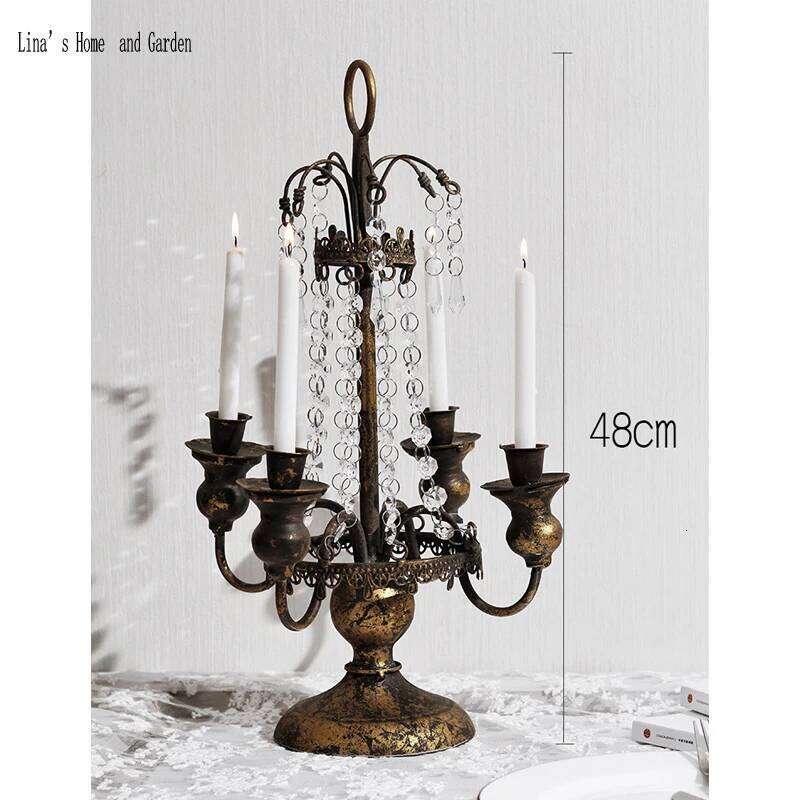 4 arms antique vintage golden metal candle holder crystal candelabra H260310