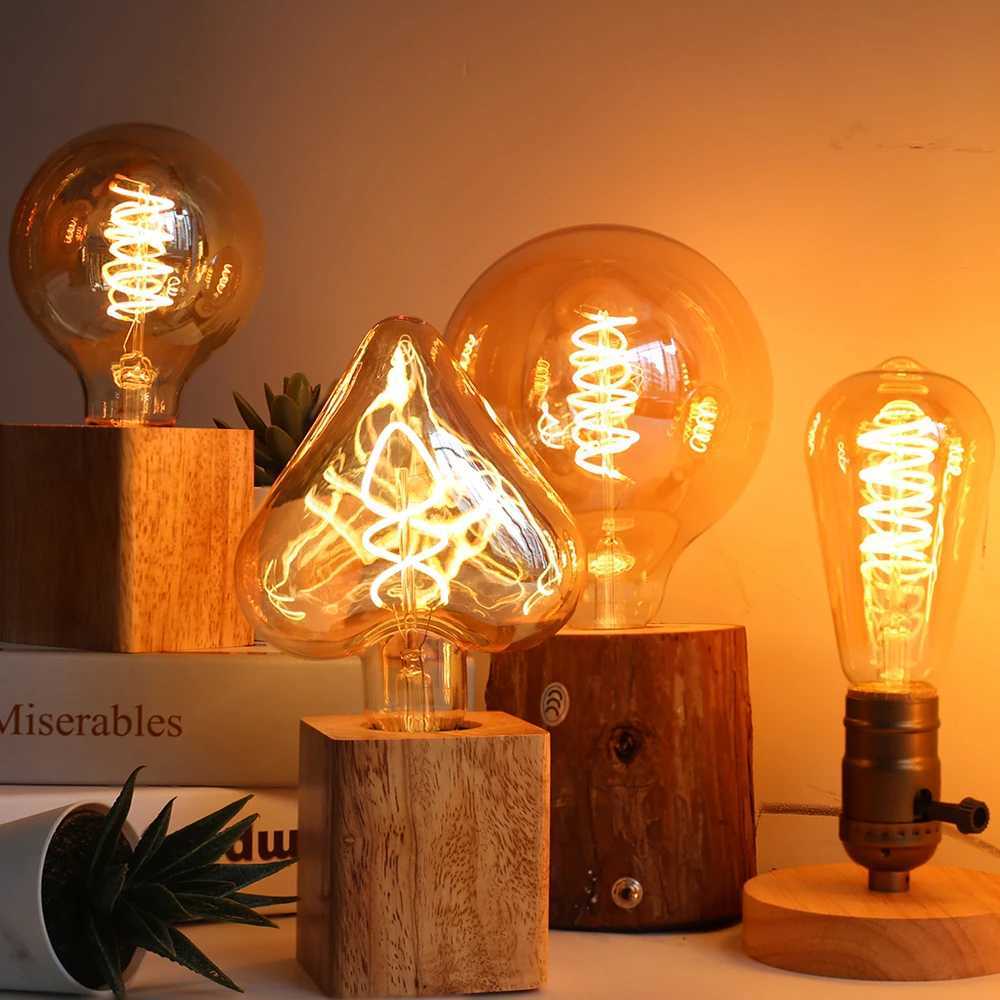 E14 E27 Retro LED Spiral Filament Light Bulb 4W Warm Yellow 220V C35 A60 T45 ST64 T185 T225 G80 G95 G125 Vintage Edison Lamp H2603101
