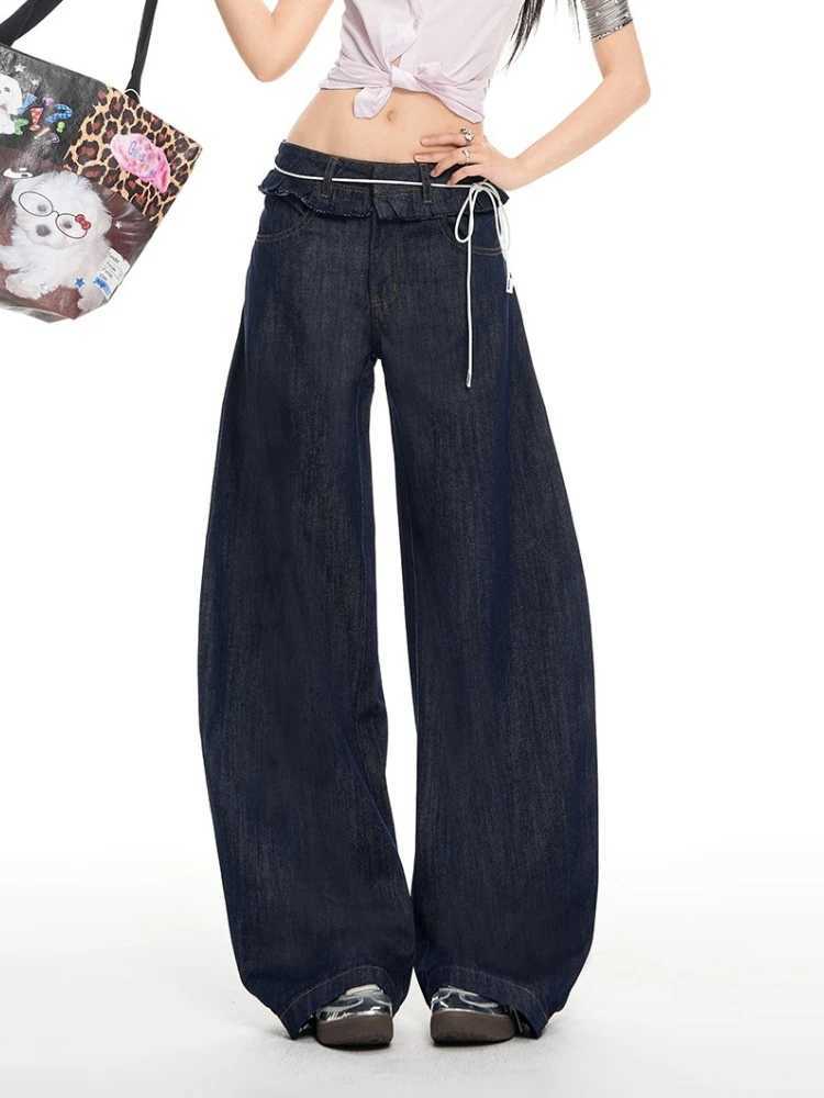 American Spicy Washed Curved Knife Jeans wiTH Spring and Summer Design Wooden Ear Loose Straight Leg Wide Leg Pants M260310