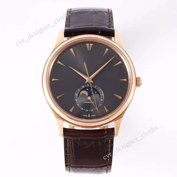 Jaeger Lecoutre Watch High End Automatic Jaeger Watch Men Radiant Dial Moon Phase Triangle Marker Leather Strap Formal Dress Jaeger Wristwatch A75