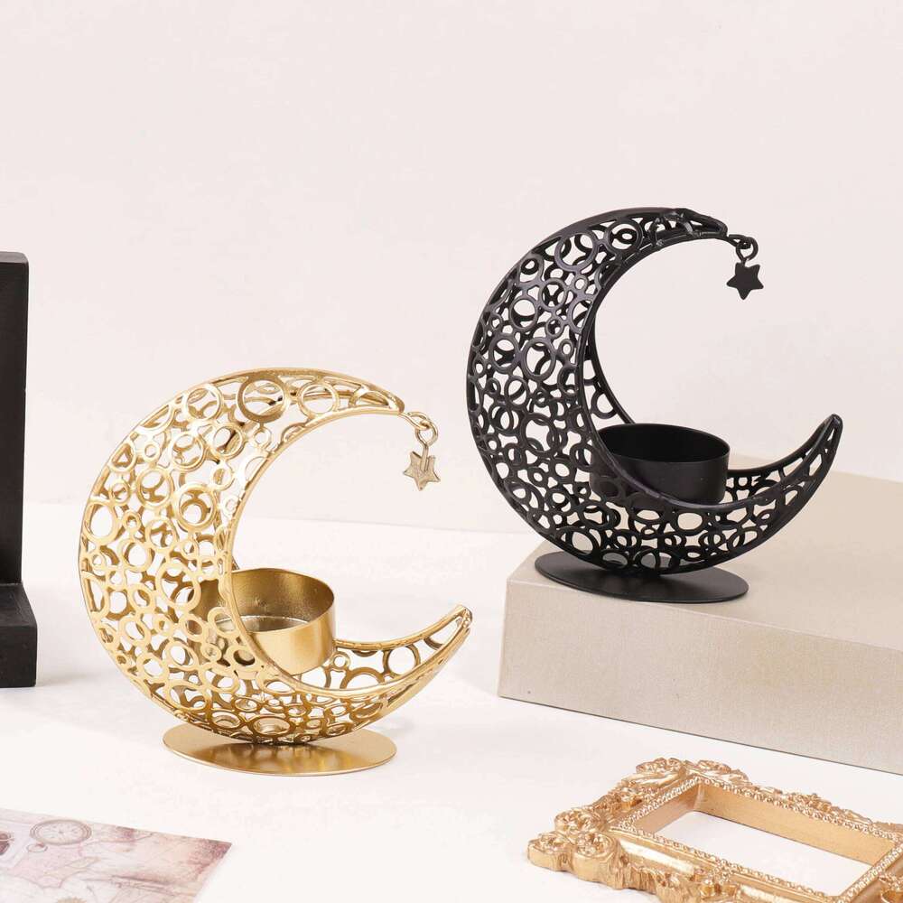 Ramadan 3D Moon Romantic Light Desktop Candle Holder, Eid Home Decor Ornament, Exquisite Gift H260310