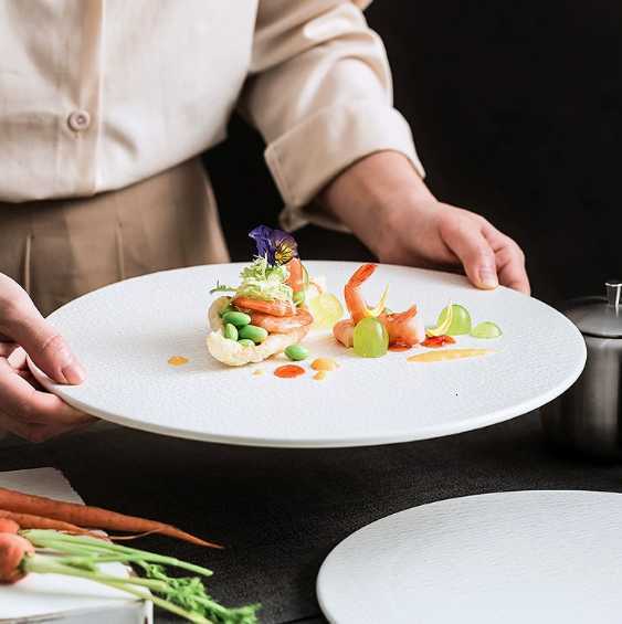 Simple flat grid pattern pasta plate European tableware holiday gift H260310