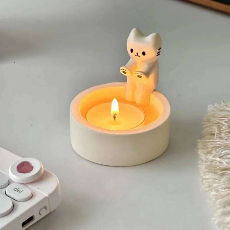 Cartoon Cat Tea Light Candle Holder Office Home Desktop Decorative Ornaments Cute Candlestick Craft Decoration H260310