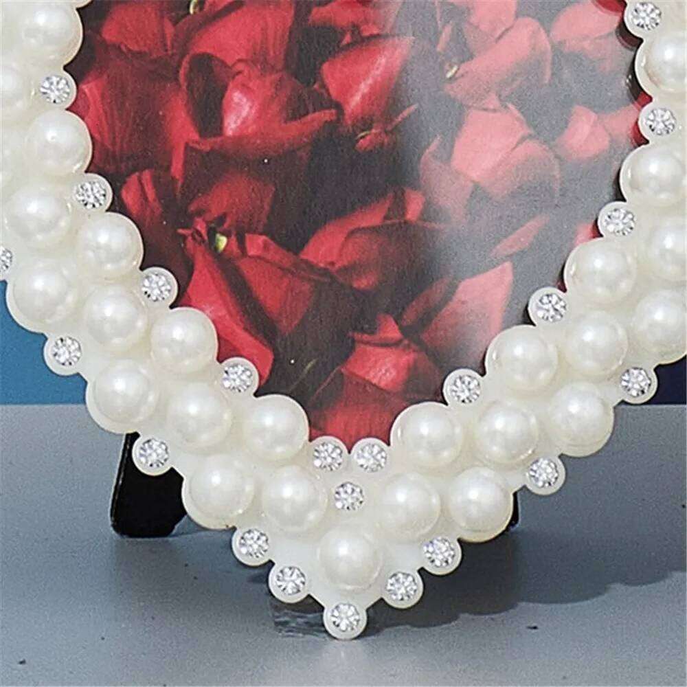Japanese style pearl diamond round rectangle wedding children's birthday photo frame home decoration ornaments H260310 - view 6