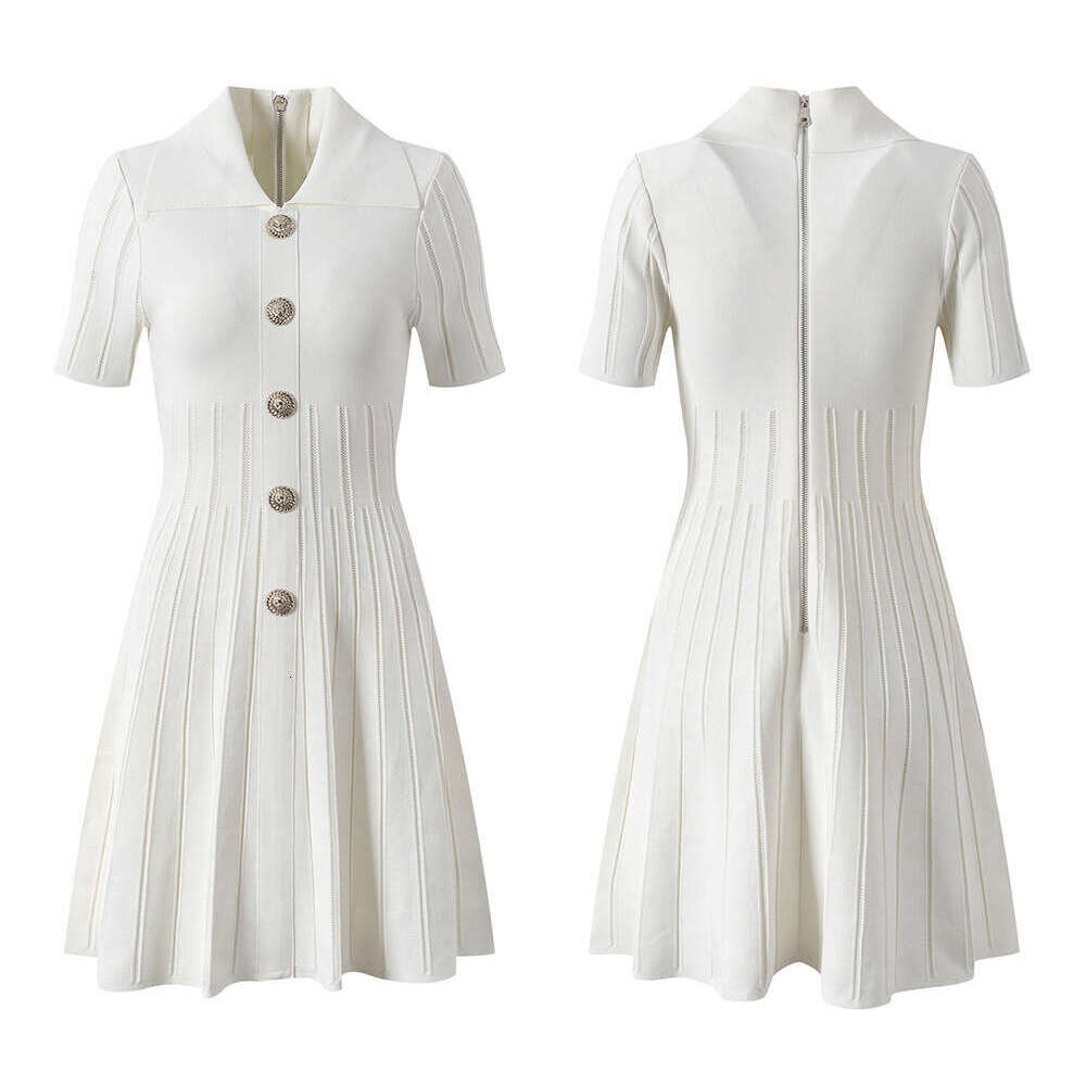 2026 Spring and Summer New Polo Collar Single breasted Dress Fashionable and Elegant Commuter Tight A-line Short Skirt at Waist