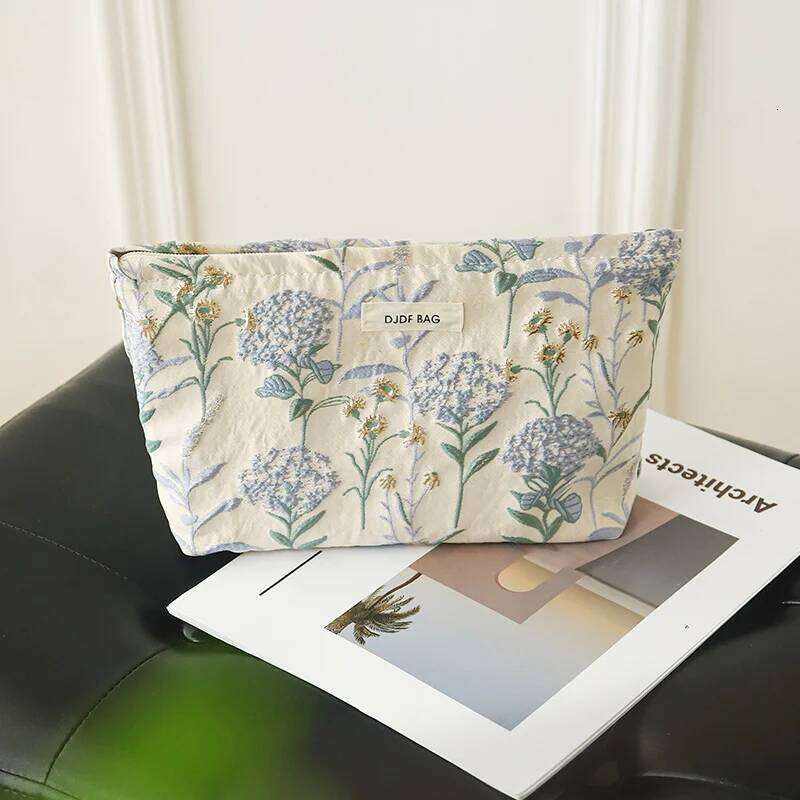 Women's Blue Bouquet, Large Capacity Sanitary Napkin, Touch-up, Makeup Supplies, Canvas Storage Bag, Toiletry Bag XJ260310