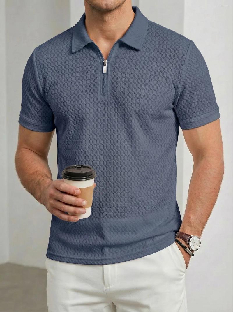 Men's Polos Casual POLO Shirt 2026 Summer Short Sleeve Sports Half Zipper Top Fashionable Solid Color Lapel Waffle T-shirt
