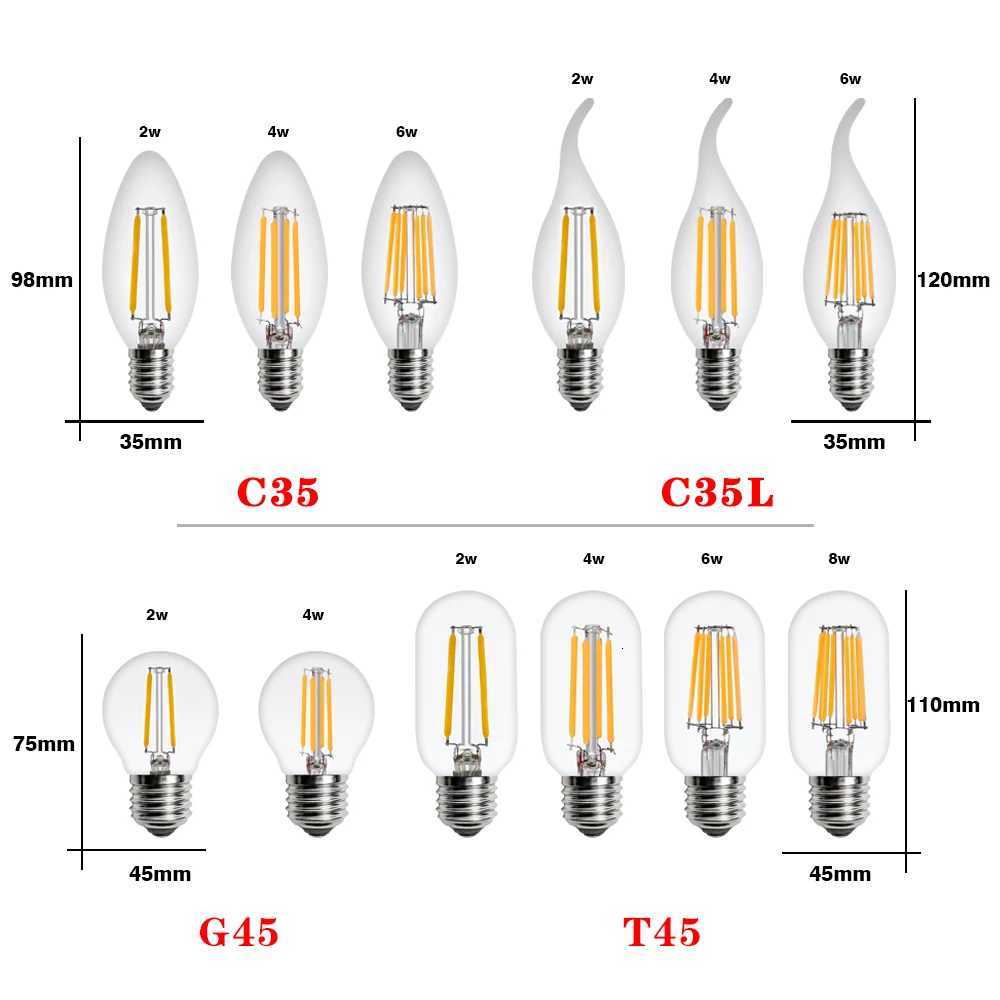 Bombiilas Filament LED Light Bulb E27 E14 220V 240V C35 C35L ST64 A60 T45 G45 G80 G95 Candle Light Glass Bulb Lampara LED Lamp H260310