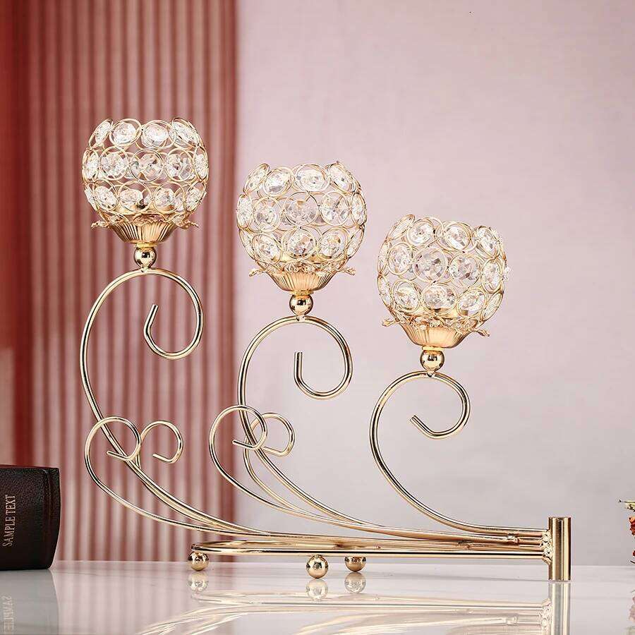 1pc 3 Arms Golden Metal Votive Candle Holder Candelabra Flower Vase, Vintage Candlestick for Table Centerpiece H260310