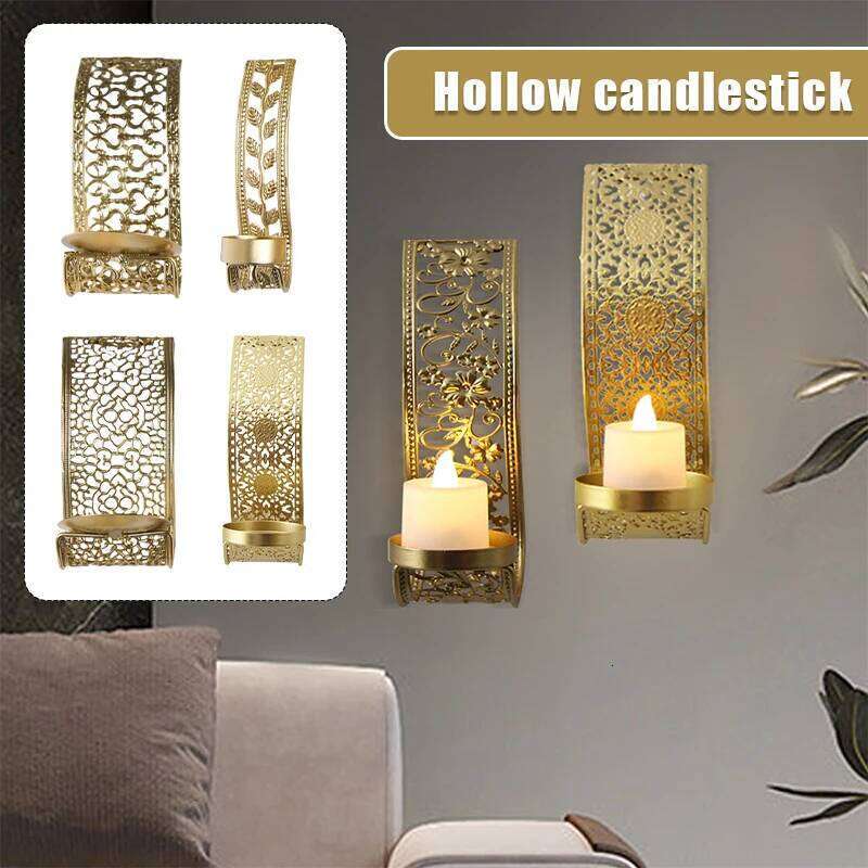 2pcs Hollow Out Home Decoration Holders Aromatherapy Rack Arab Metal Craft Wall Candlestick Holder Candle Stand H260310