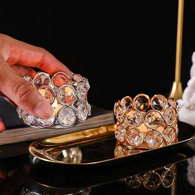 Crystal Candle Holders Wedding with Mental Tray Table Center Home Decoration Candlestick H260310