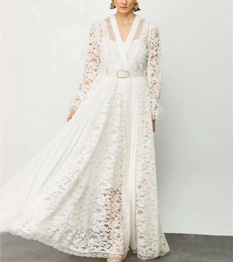 2026 Spring and Summer European and American Fashion Goddess Sexy Lace Transparent Splicing Wrinkle Two Piece Set Tassel Long Dress