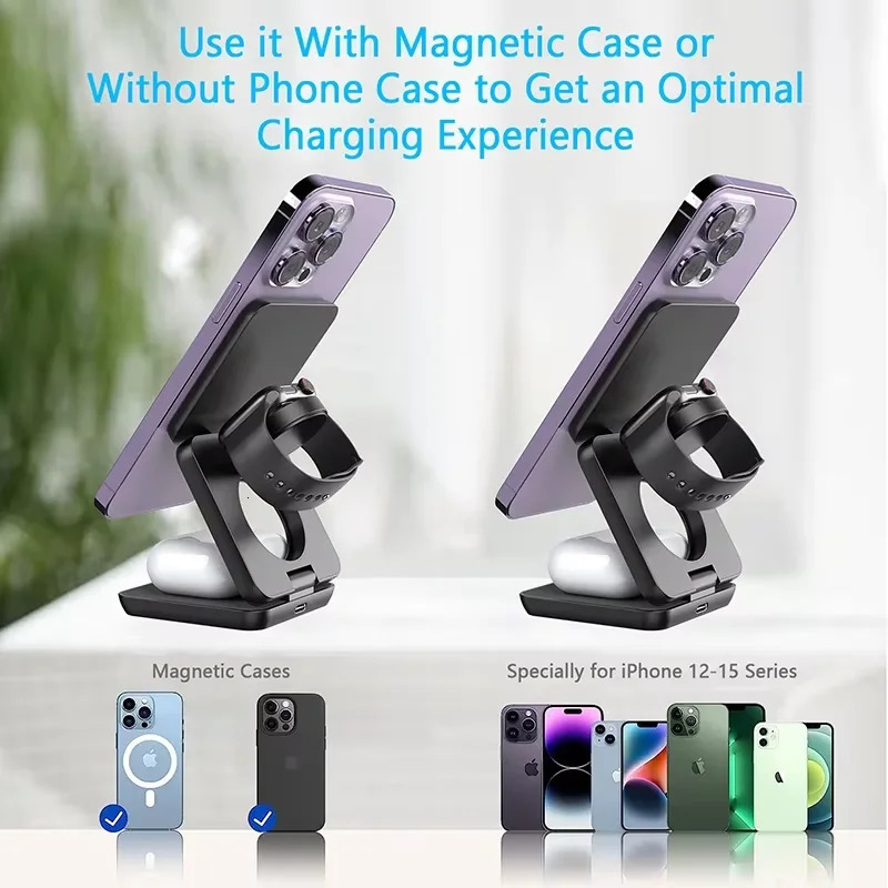 3 in 1 Wireless Charger Stand Magnetic Foldable Wireless Charging Station for iPhone 16 15 14 13 Pro Max Watch 8 9 Charger 260309