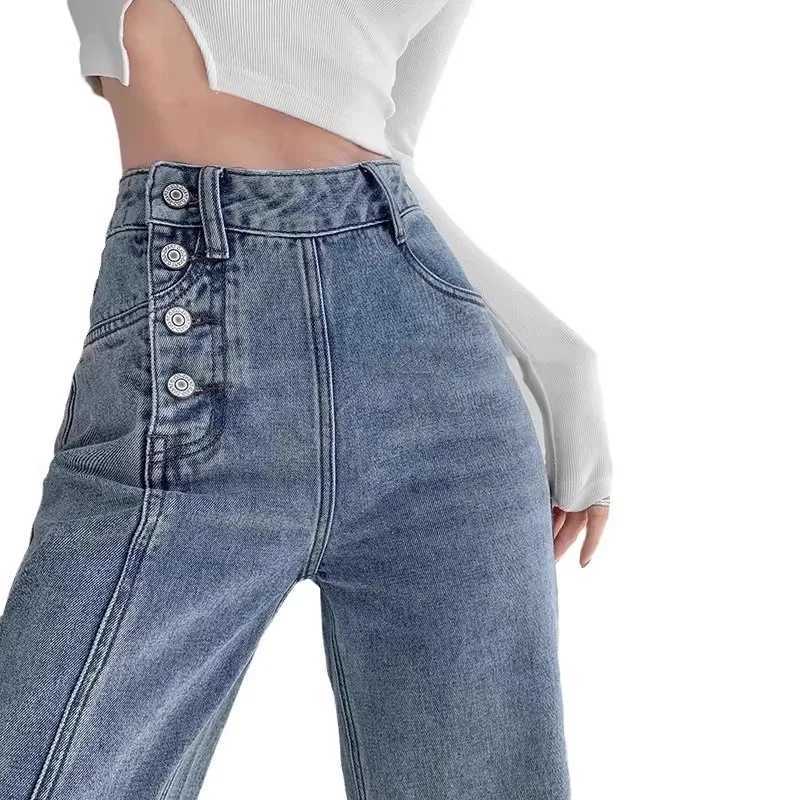 High-waisted Jeans Womens Loose-fit Straight-leg Trousers Draped Wide-leg Denim Pants M260310