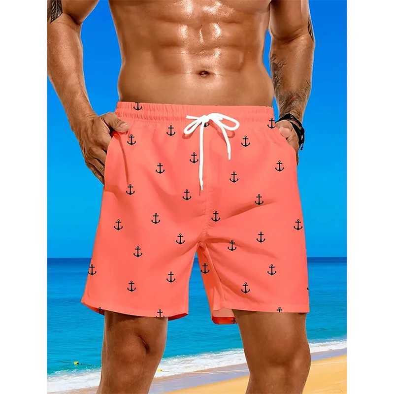 Classic Simple Anchor All Over Print Beach Shorts Beach Leisure 3D Print Breathable Solid Color Swim Trunks Summer Trend Short N260310
