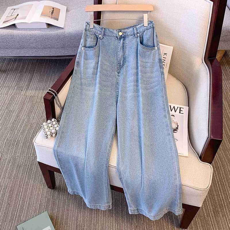 plus Size Womens Cropped Wide-Legged Jeans Summer High Waist Slimming Loose Fashion VersatileFashion Pants3393 M260310