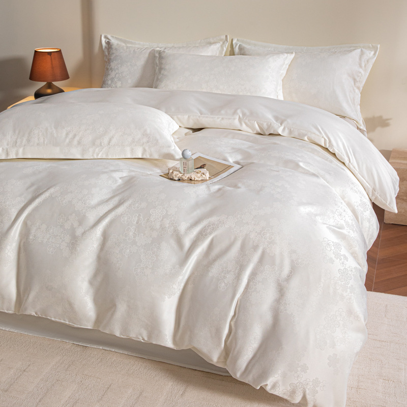 Cool Silk Ice Silk Fitted Sheet 4-Piece Bedding Set Satin Duvet Cover Cooling Silk Bed Sheet, Imitation Silk Comfortable Soft