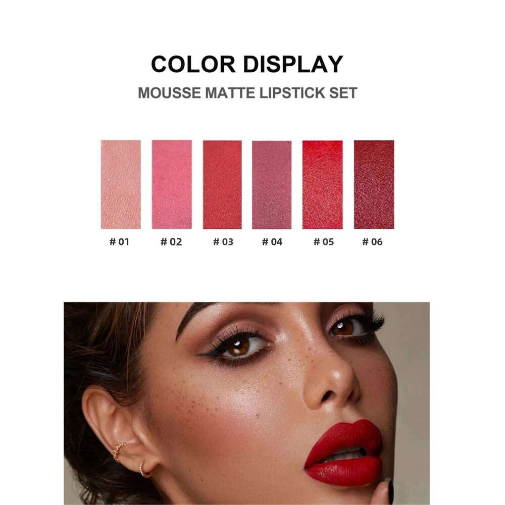 Matte Lipstick Set 6 Colors Velvet Texture Long Lasting Non Drying Lip Makeup Women Gift Box Z260310