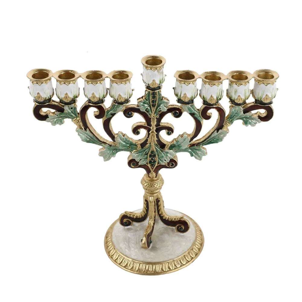European-style Hanukkah Pillar Enamel Alloy Decorative Candlestick Ornament Menorah 9 Branch Candle Holder Luxury H260310