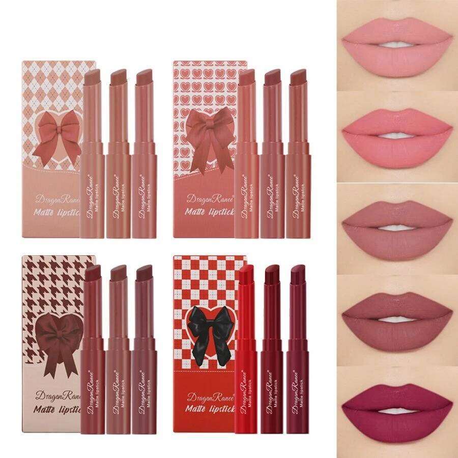 Three-Piece Glaze Set, Velvet Long-Lasting, Brightening and Complexion-Enhancing Lipstick, Versatile Matte, Non-Fading, Non-Stick Cup Lip Gloss Z26031