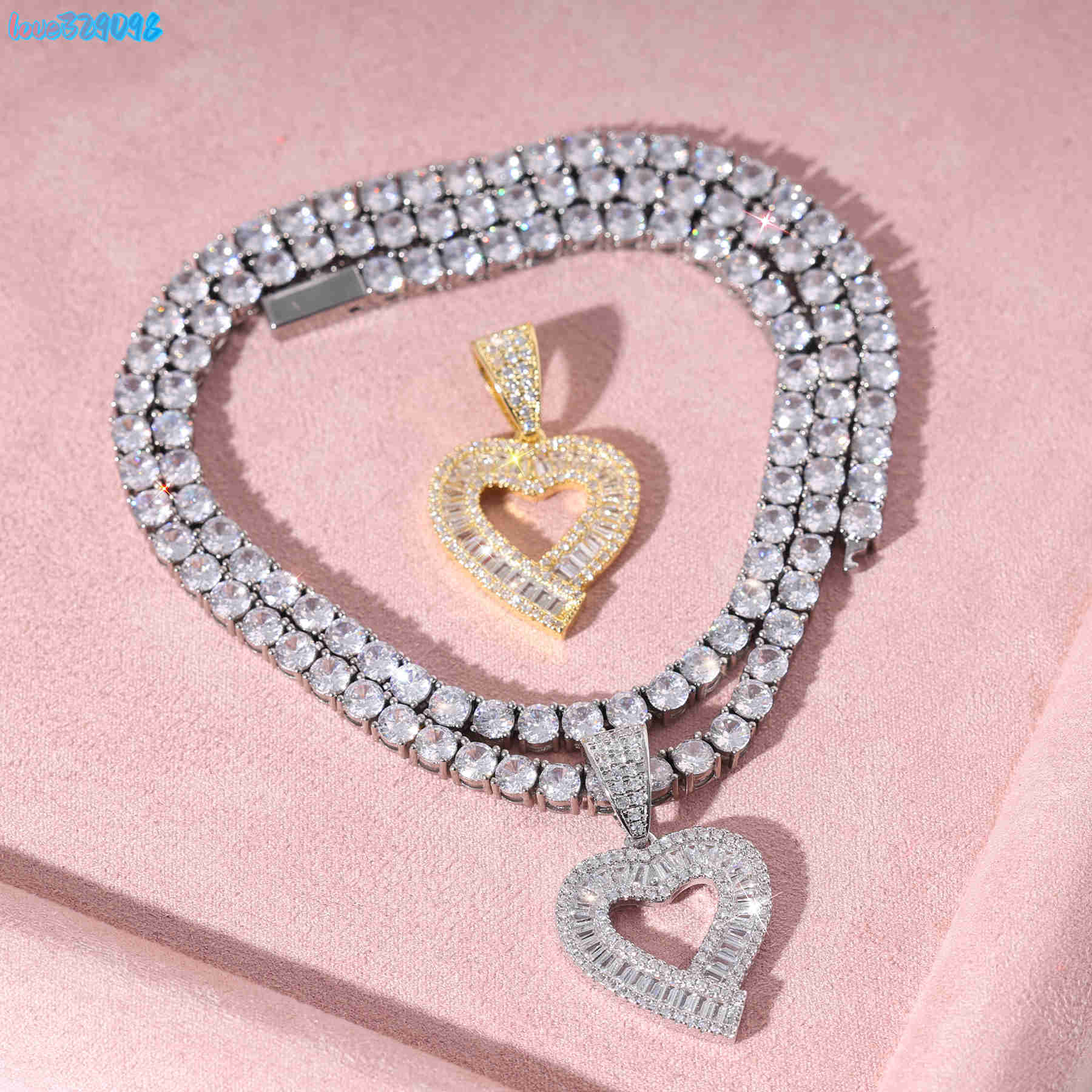 Popular Heart Shape Baguette Moissanite Iced Out Hollow Heart Pendant Mini Size Moissanite S925 Heart Charm Pendant Jewelry Ready to Ship