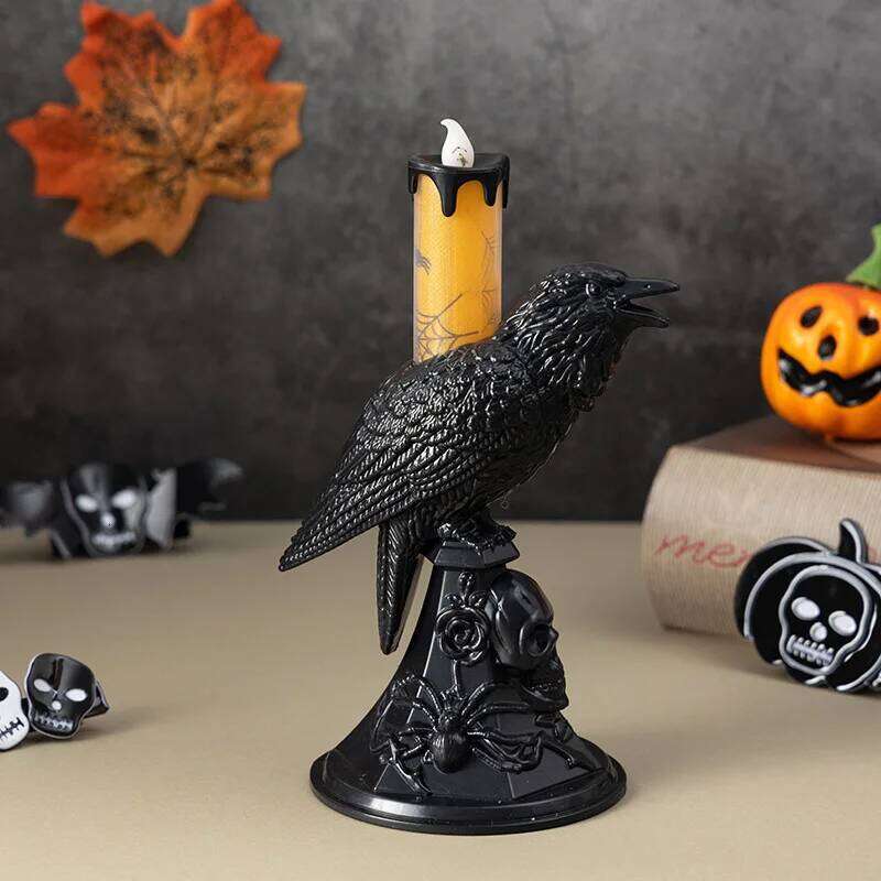 Black Crow Statue Candlestick Halloween Supplies Candle Home Desk Lamp Horror Theme Festival Party Decoration H260310