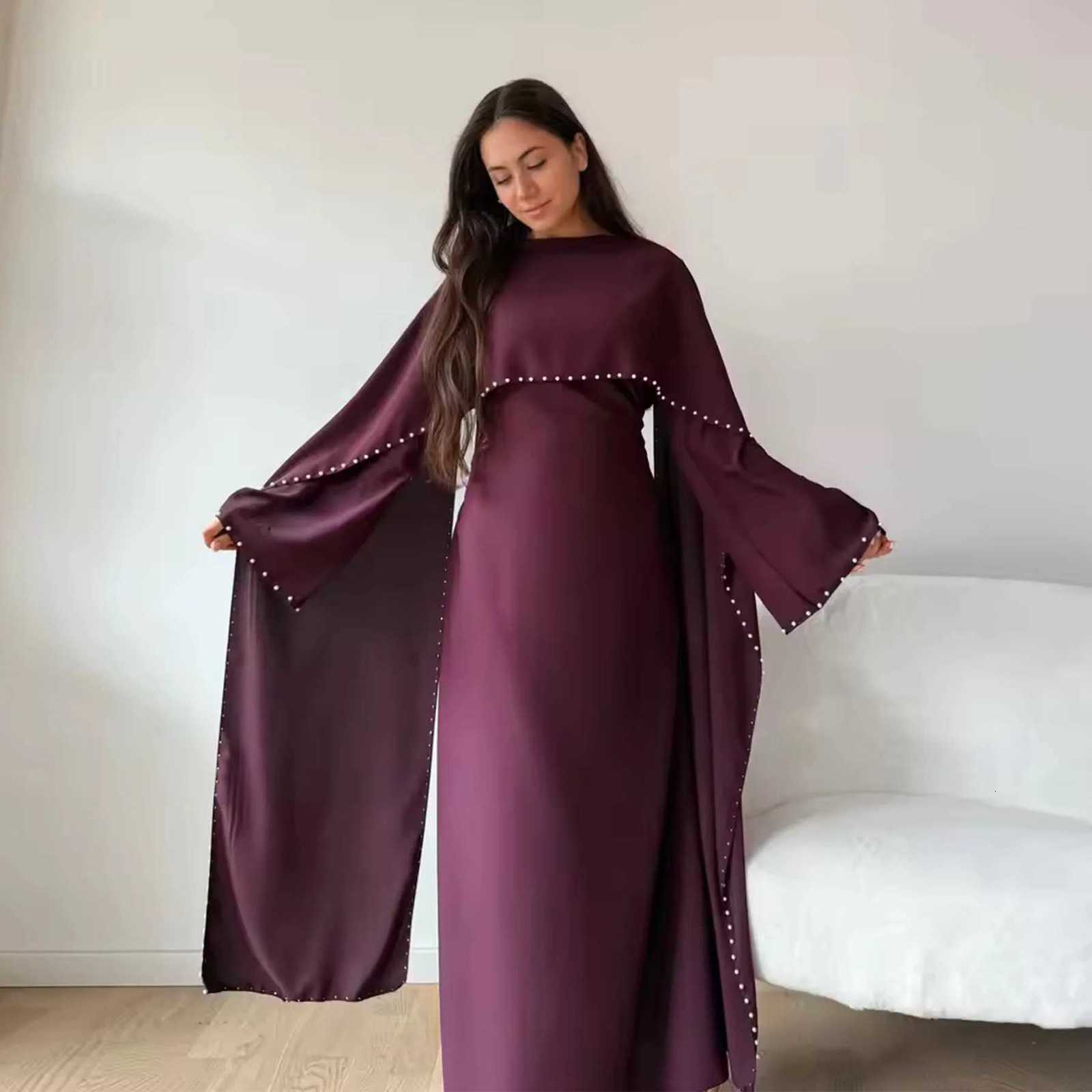 Islamic Clothing Pearl Beading Muslim Dress for Women Abaya Dubai Luxury Turkish Party Evening Dresses Ramadan Eid Kaftan Robe X260310