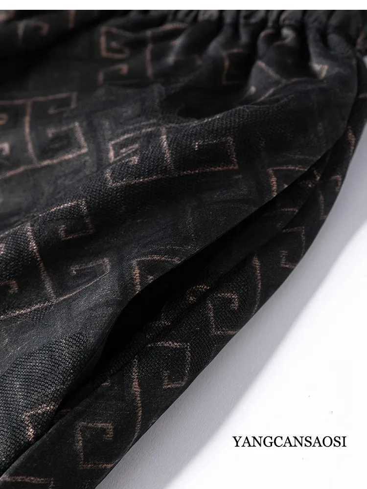 Breathable Cool 100 Natural Mulberry Silk Jacquard Gambiered Guangdong Gauze Elastic Waist Womens Loose Fashion Harun PantsT260310