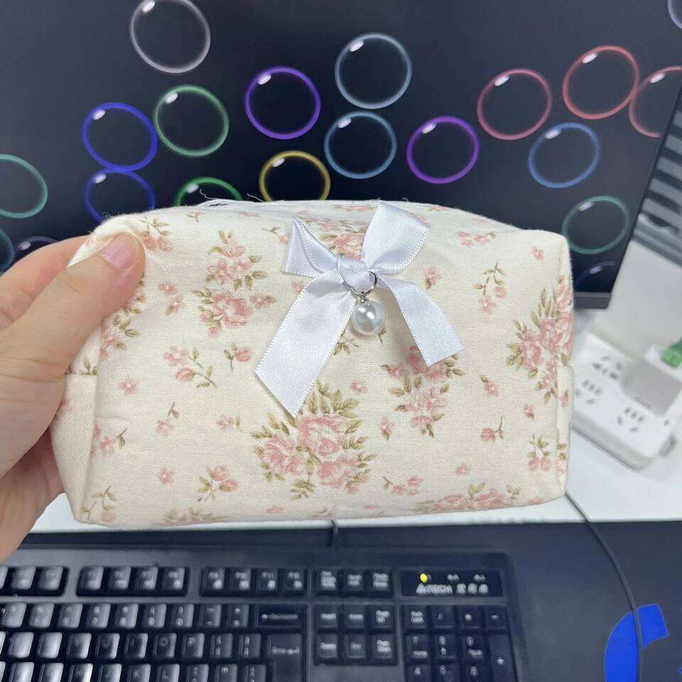 Women Lace Bow Cosmetic Large Capacity Makeup Organizer Travel Toiletry Storage Bag Zipper Ruffles Pencil Case XJ260310