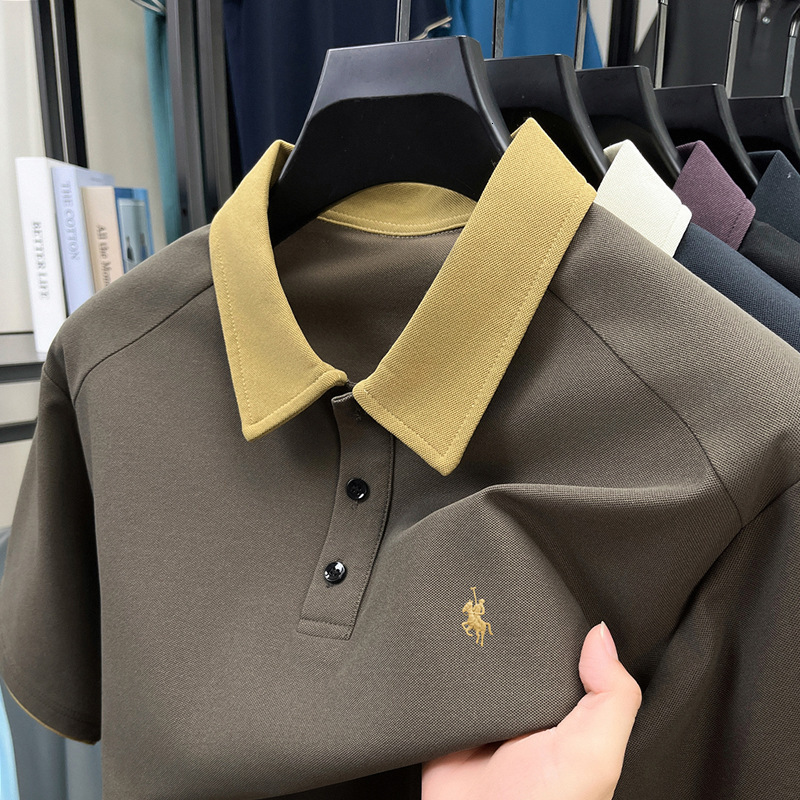 Luxury Brand Designer Clothes Summer Men's Fashionable Color-Block Collar Short-Sleeve Polo Shirt, New Stylish Loose Breathable Casual T-Shirt