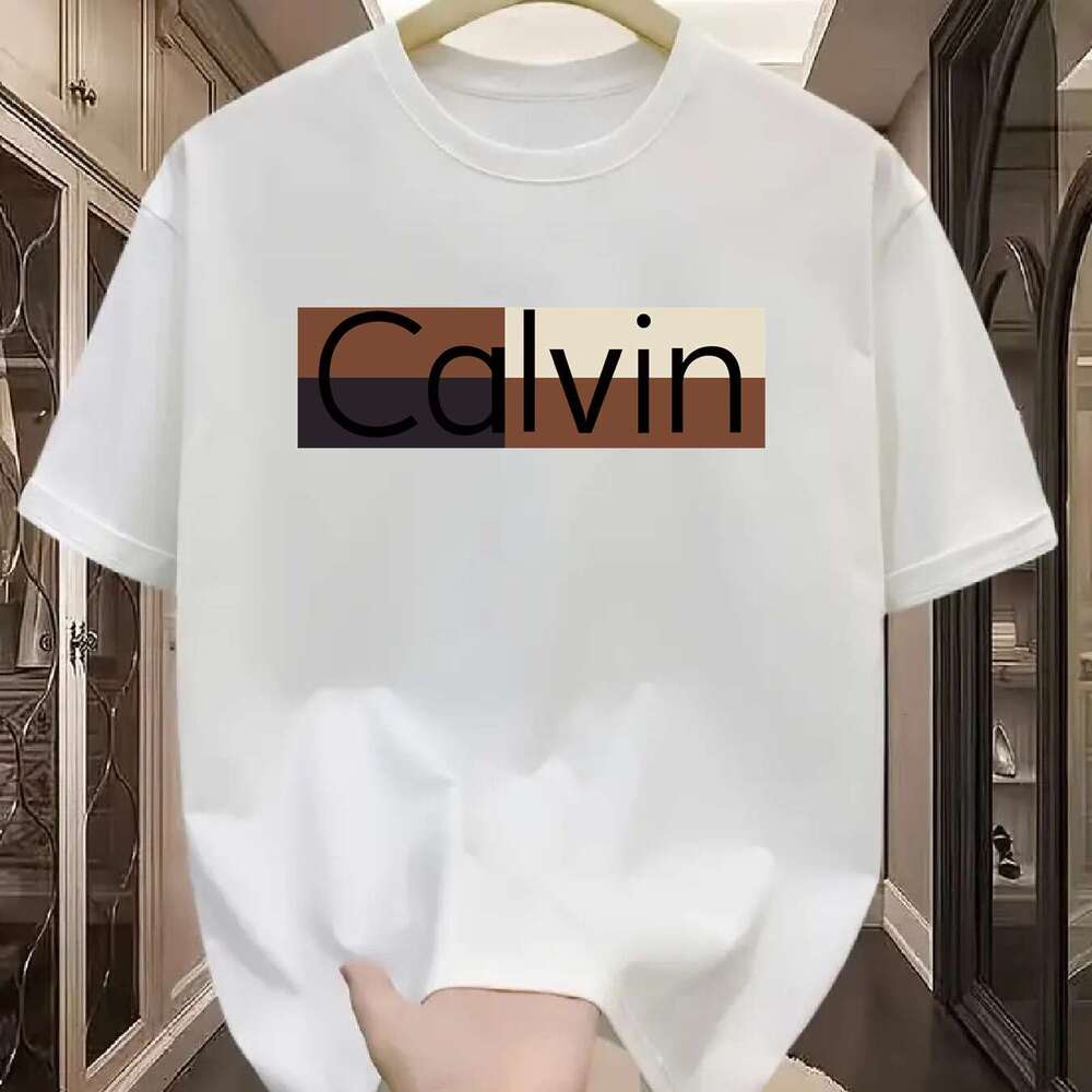 Men's Summer Cotton Fashion Casual Sports Loose Calvin Pattern Printed Round Neck Short Sleeve T-Shirt Top