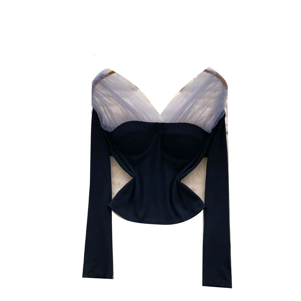 Designer spicy girl mesh patch long sleeved women's T-shirt for autumn 2026, high-end slim fit fashion base