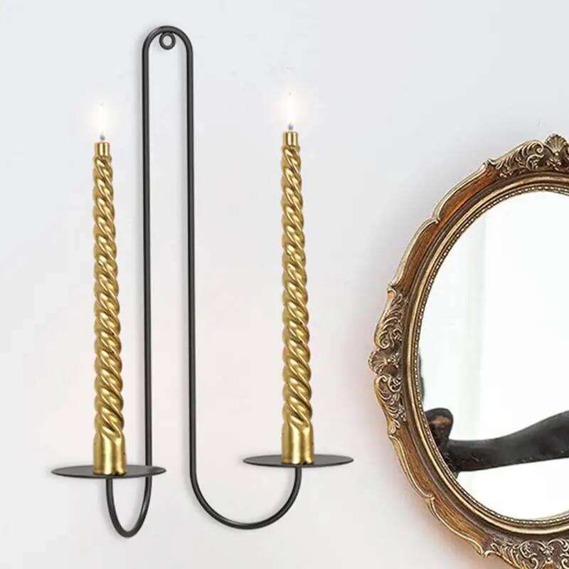 Double Armed Iron Holders Black Metal Holder Modern Wall Candle Sconce Hanging Ornaments For household H260310