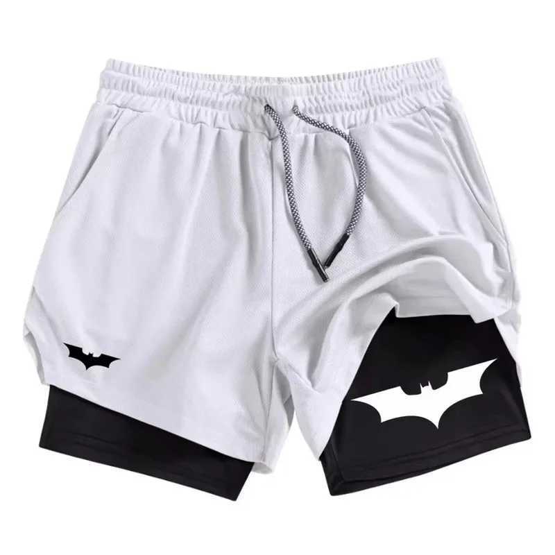 Bat Print 2-in-1 Mens Sports Breathable Quick-Drying Summer Shorts with Phone Pocket Gym Workout Running Shorts Cycling Shorts N260310