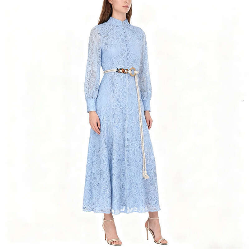 2026 Spring and Summer European and American Fashion Elegant Simple Solid Color Hollow Lace Goddess Long Skirt