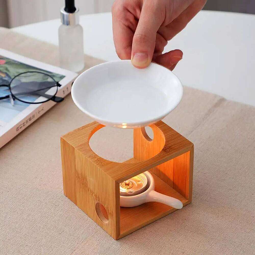 Ceramic Candle Holder Essential Oil Burner Diffuser Wood Base Aromatherapy Incense Lamps Porcelain Home Living Room Decors H260310