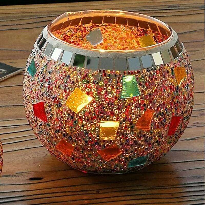 Mediterranean colorful style ornament confession prop European mosaic glass candle holder cup home decorative vase H260310