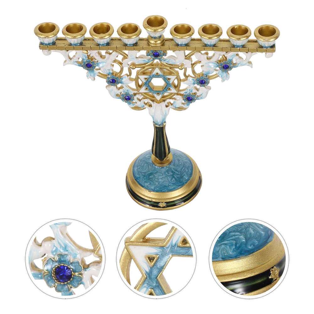 Hexagram 9 Branch Candle Holder Hanukkah Menorah Candelabrum Candlestick Stand For Christmas Party Wedding Celebration Decor H260310