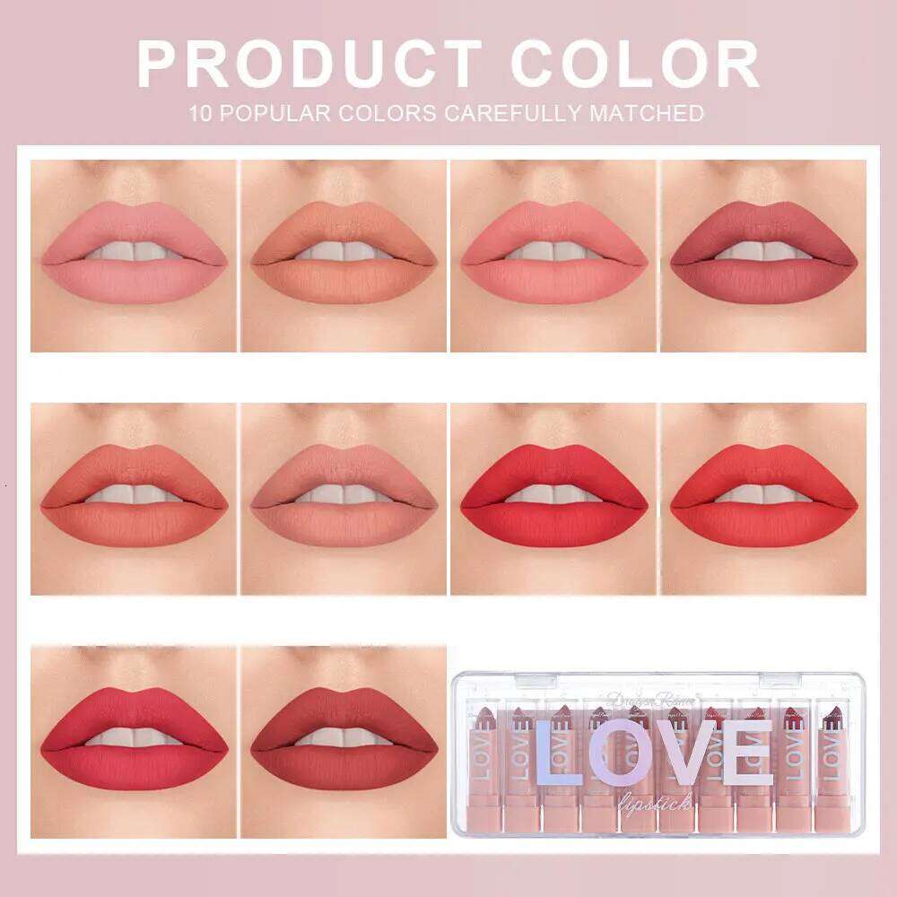 Ten Lipstick Set for Autumn Winter, Matte Waterproof Lips, Non-Fading, Non-Stick Cup, Whitening and Complexion Lip Gloss Z260310
