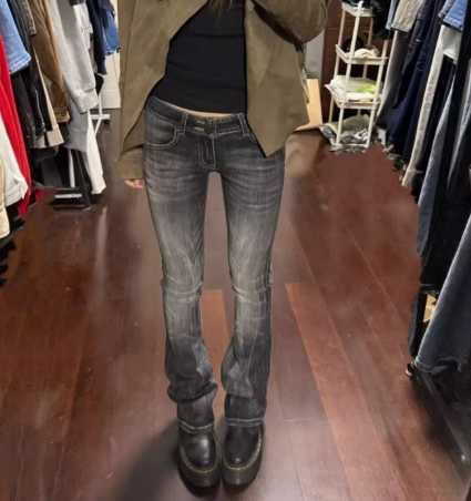 Womens Low Rise Jeans Flared Denim Pants Black American Retro Bootcut Jeans Korean Skinny Y2k Japanese Bell Bottom Jeans Y2k M260310